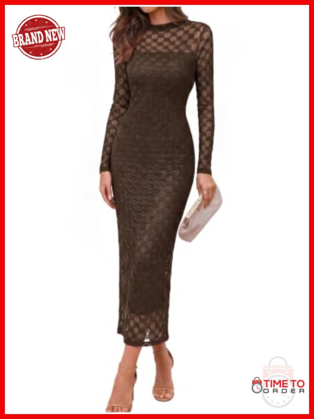 Simplee Womens Lace Long Sleeve Bodycon Formal Maxi Dress Wedding Guest